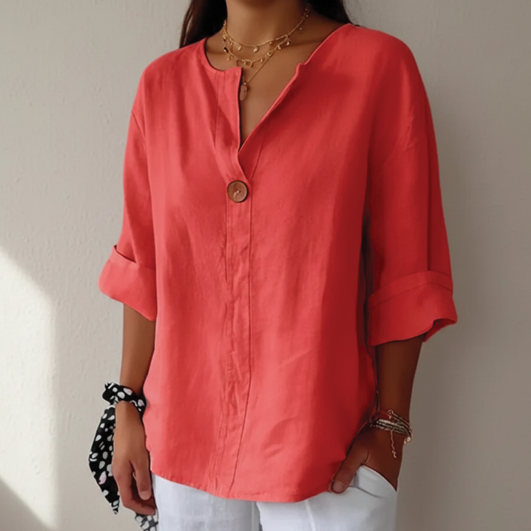 Relaxed Fit Cotton V Neck Top