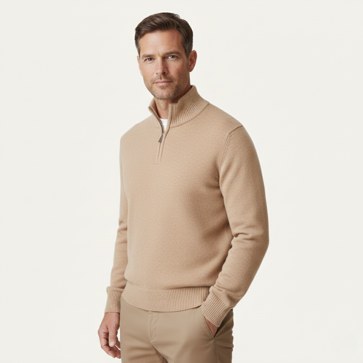 Premium Soft Men's Cashmere Quarter Zip Sweater