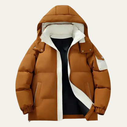 Warm Men's Puffer Snow Jacket with High Collar