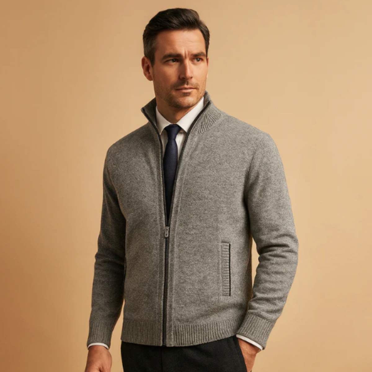 Warm Crew Neck Knitted Men's Cardigan Sweater