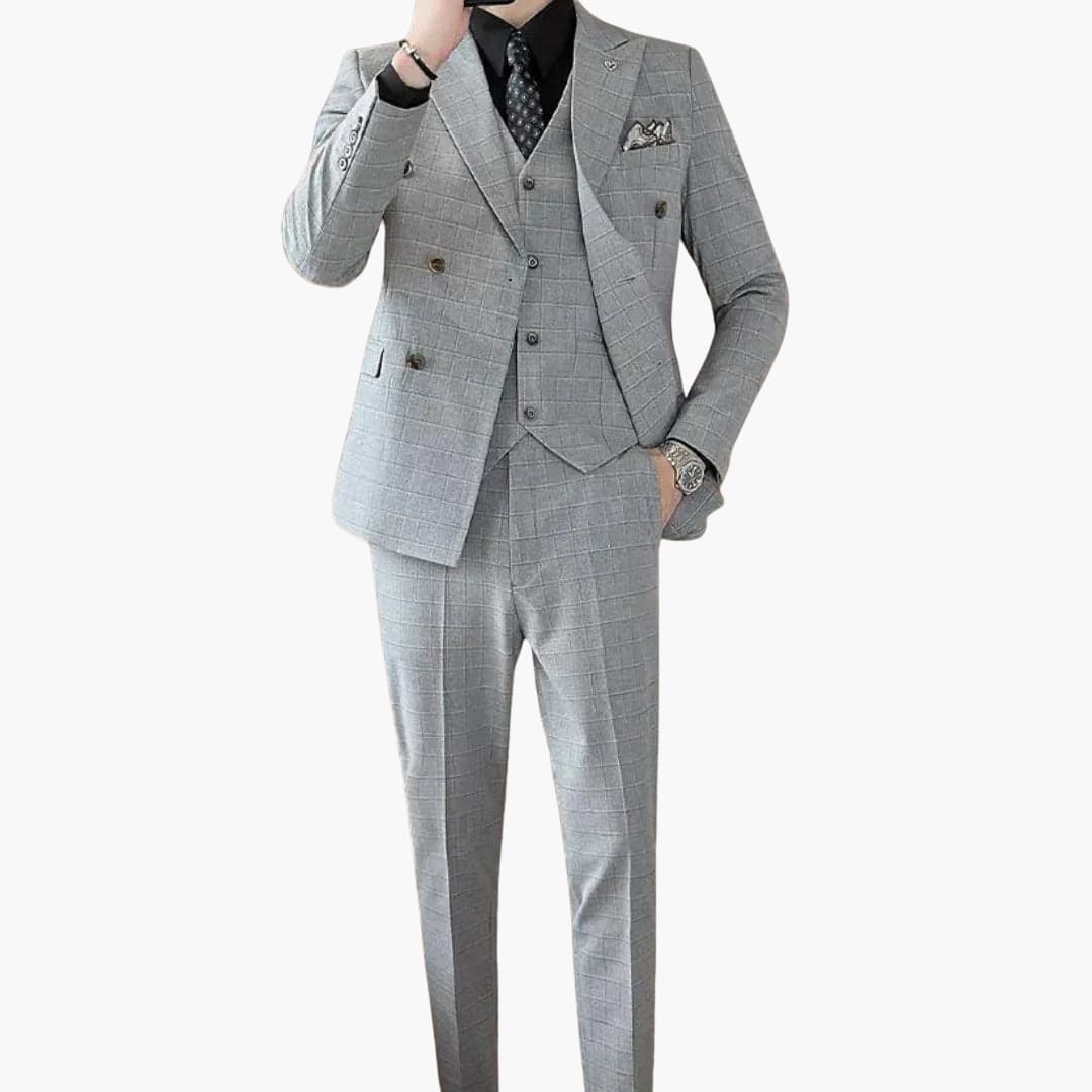 Classic Mens Checked Suit with Lapel Collar