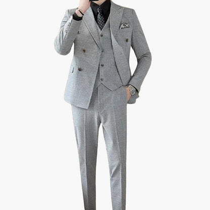 Classic Mens Checked Suit with Lapel Collar
