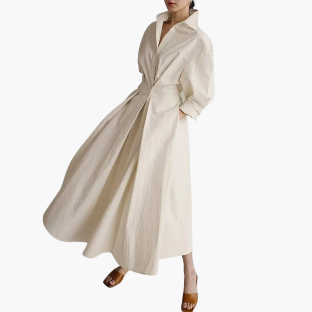 Flattering Midi Dress with Belted Waist and Front Buttons