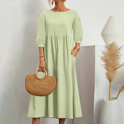 Relaxed Fit Patchwork Midi Dress Comfortable Everyday Wear