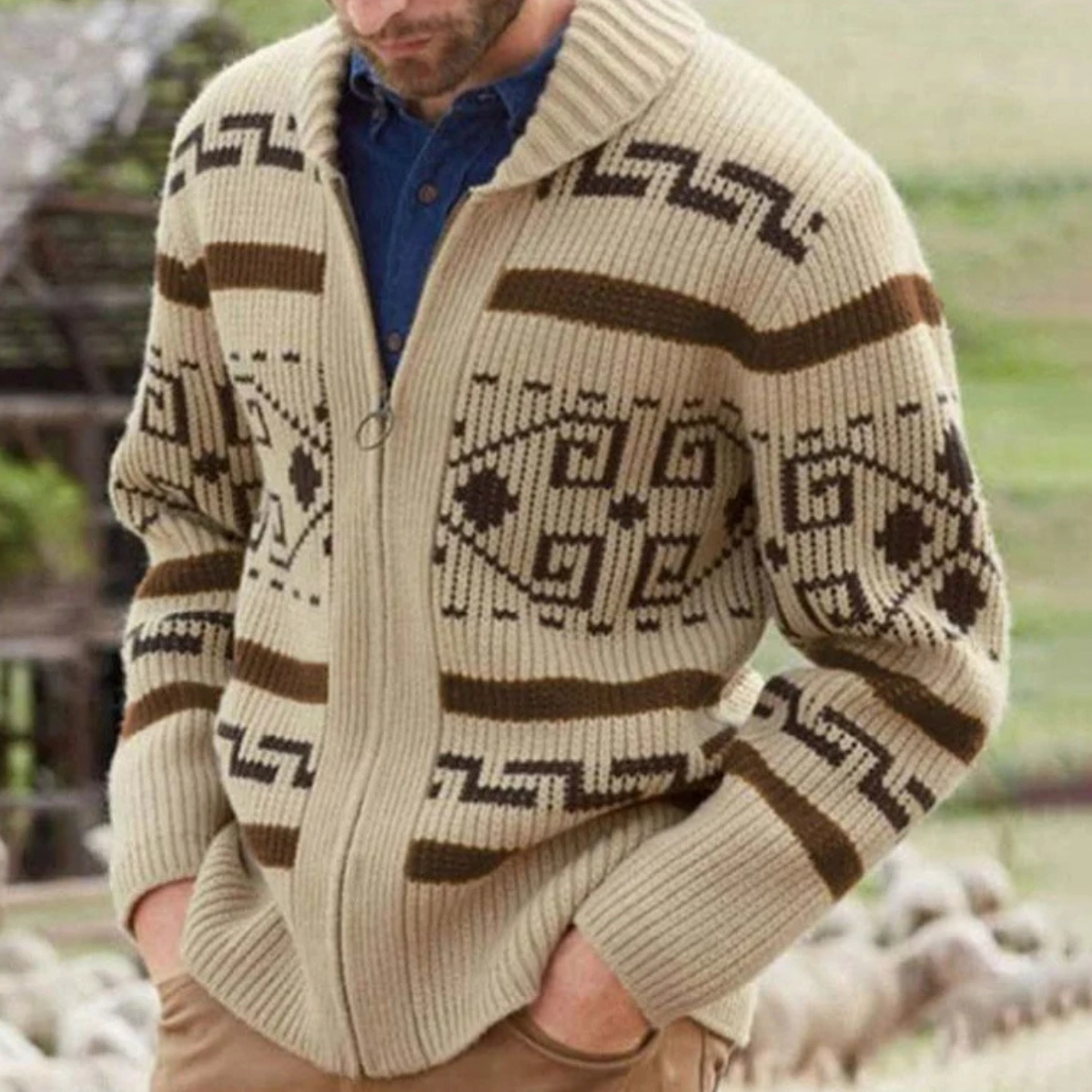 Luxury Men's Cashmere Crew Neck Cardigan Sweater