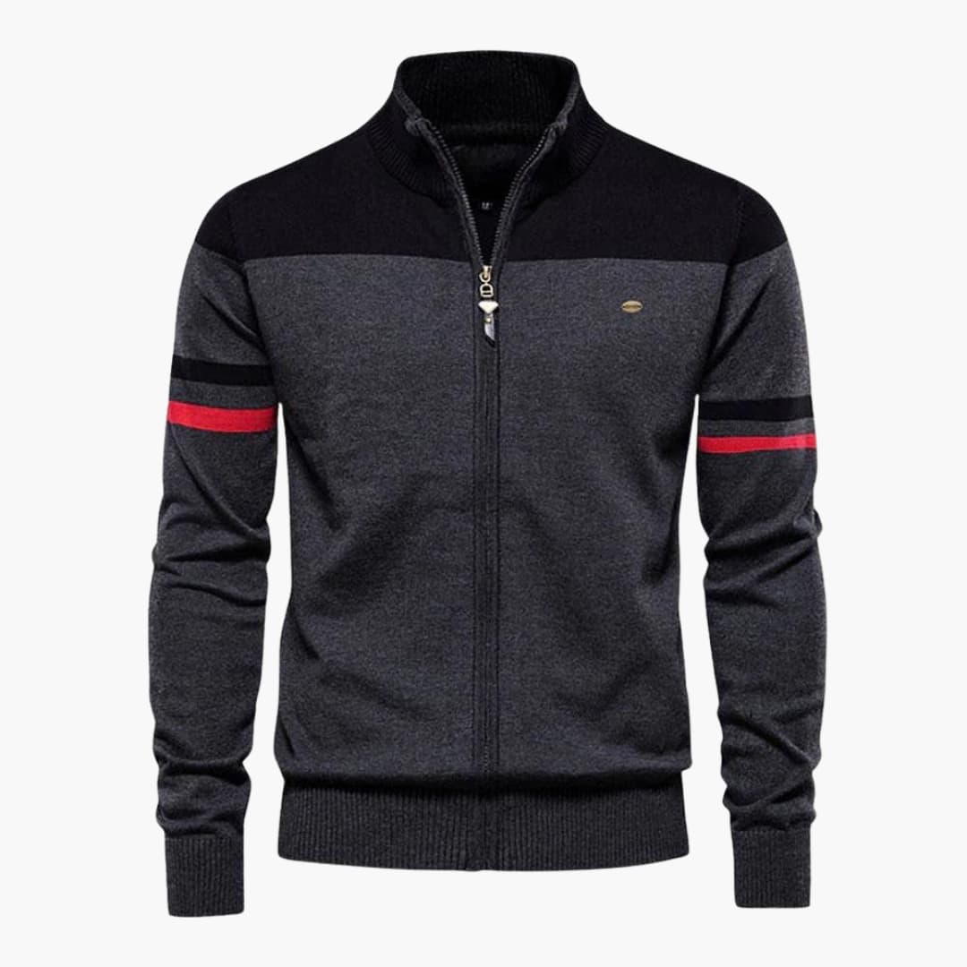 Men's Crew Neck Zip Sweater with Cuffed Bottom