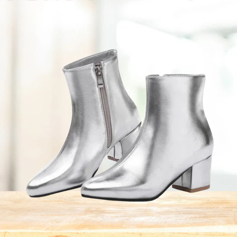 Elegant Women's Metallic Low Heel Boots