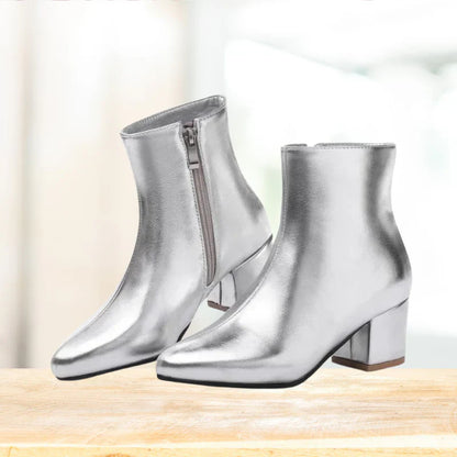 Elegant Women's Metallic Low Heel Boots
