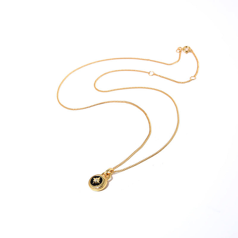 Luxury Silver Gold Chain Black Onyx Pendant Necklace