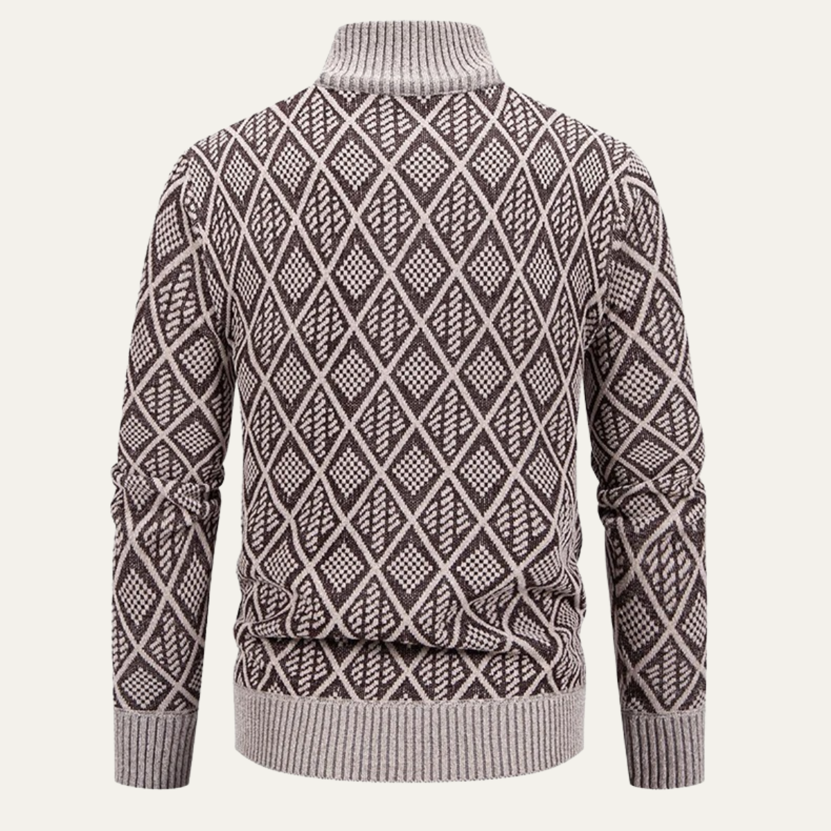 Men's Diamond Quilted Zip Up Knit Jacket with High Collar