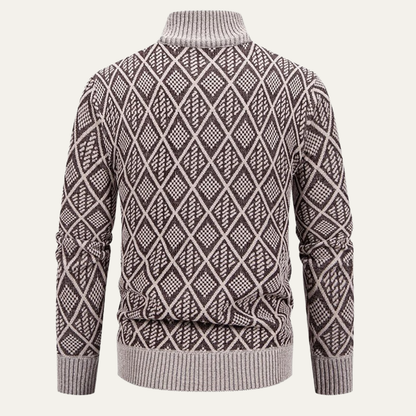 Men's Diamond Quilted Zip Up Knit Jacket with High Collar