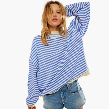 Relaxed Fit Women's Stripe Sweatshirt – Soft Long Sleeve Top