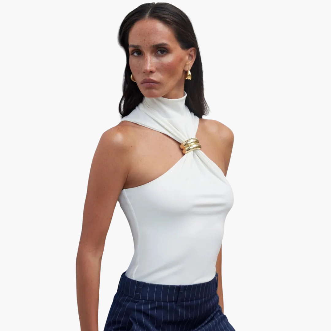 Elegant High Neck Halter Top for Women with Gold Detail