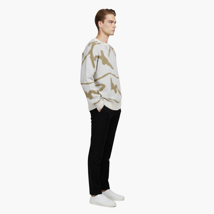 Men's Graphic Crew Neck Ribbed Sweater