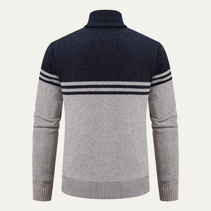 Warm Men's Striped Fleece Lined Knit Jacket Sweater