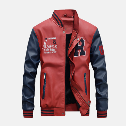 Men's Vintage Style Leather Baseball Jacket