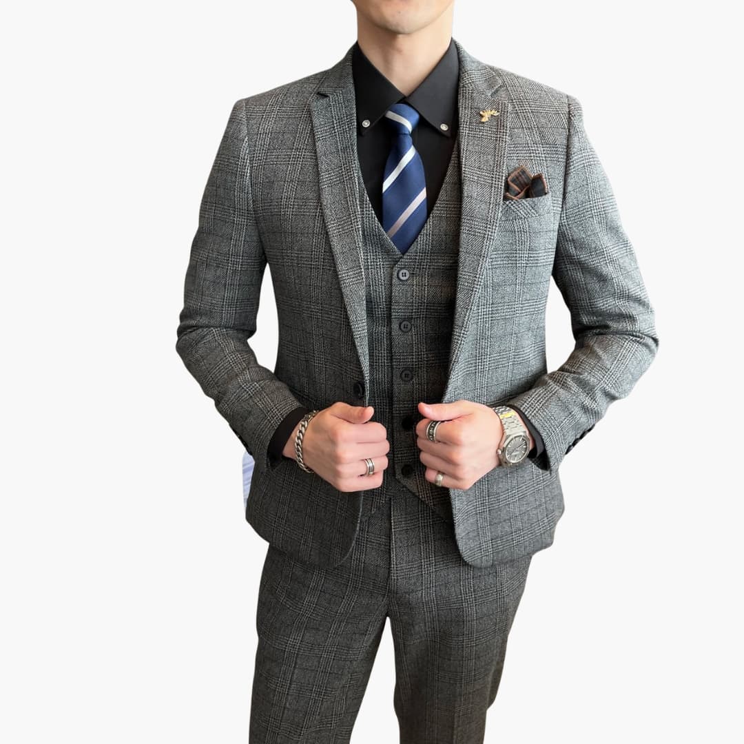 Classic Plaid Three-Piece Mens Suit - Olytrend