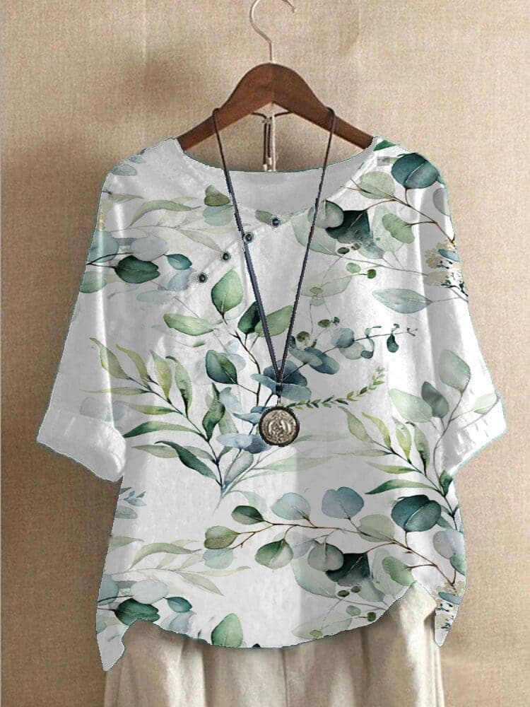 Casual Floral Women's Blouse with Button Front