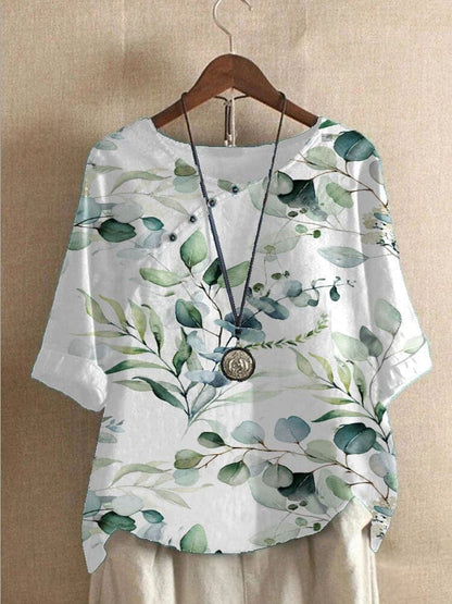 Casual Floral Women's Blouse with Button Front
