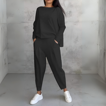 Casual 2-Piece Tracksuit with Crew Neck and Full Sleeves