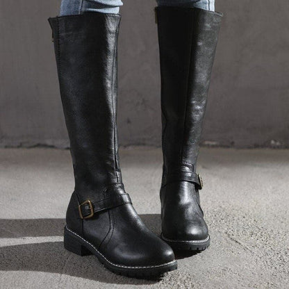 Tall Leather Women's Boots with Buckle and Zipper