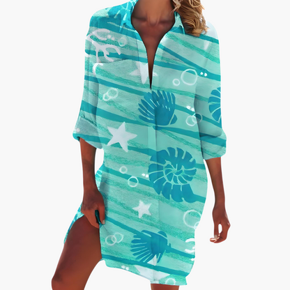 Ladies Long Sleeve Button Front Dress