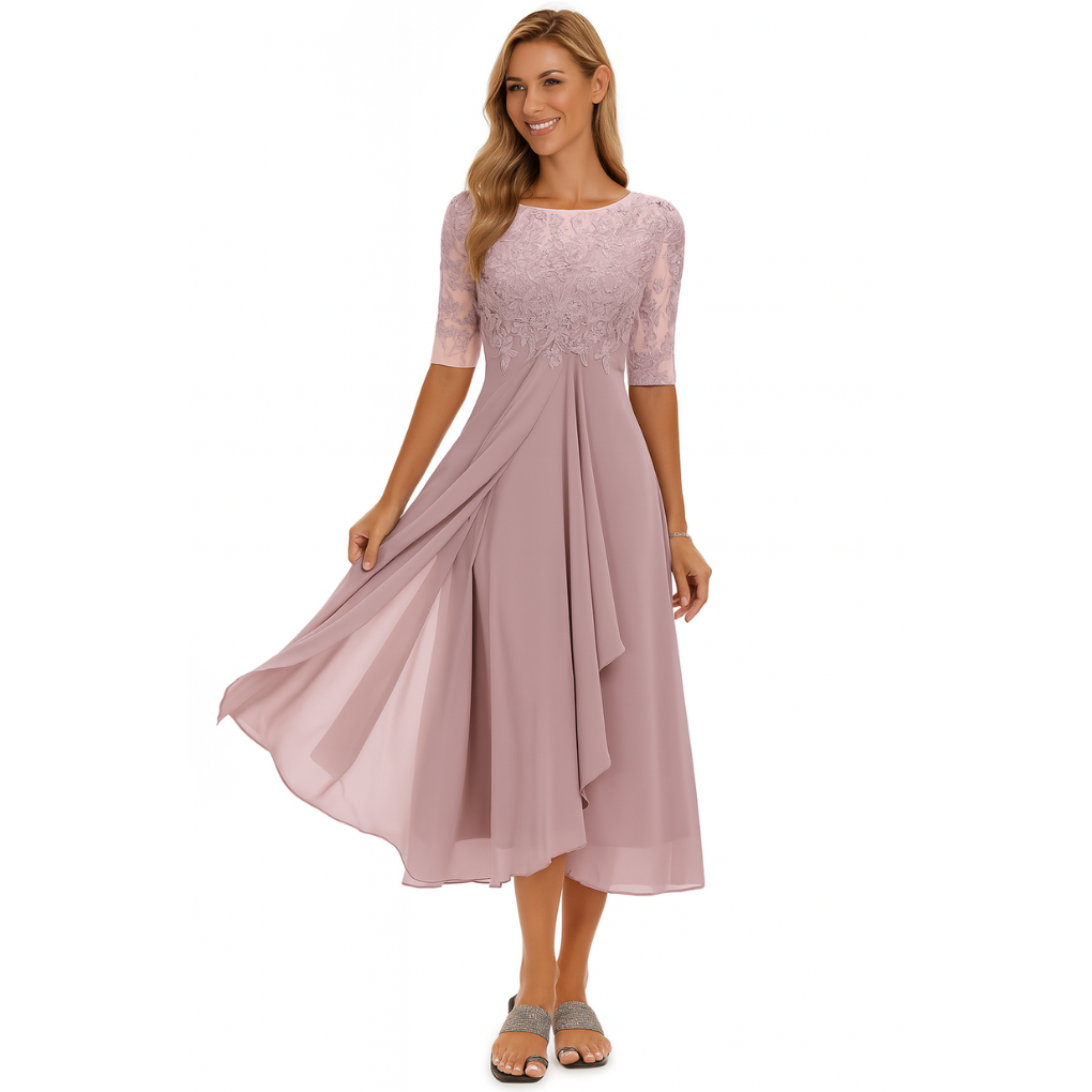 Elegant Floral Mid Length Women's Dress