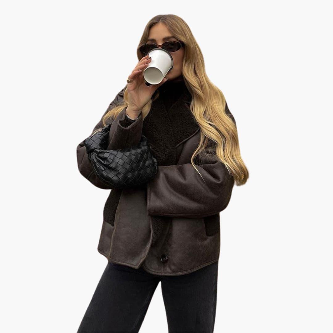 Classic Brown Leather Coat for Women