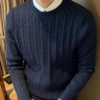 Luxury Navy Blue Men's Merino Wool Sweater