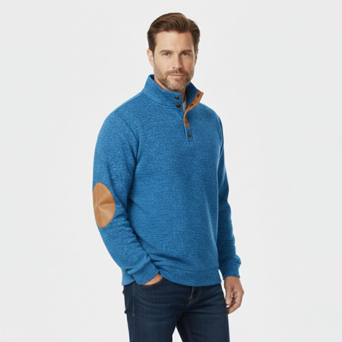 Classic Men's Cable Knit Sweater with Patch Elbows