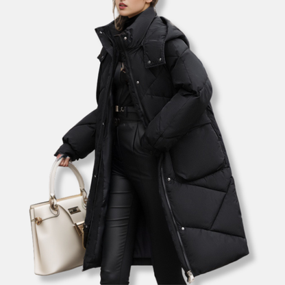 Warm Quilted Maxi Coat for Women with Hood