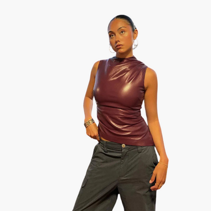 Synthetic Leather Womens Vest - Chic Sleeveless Style
