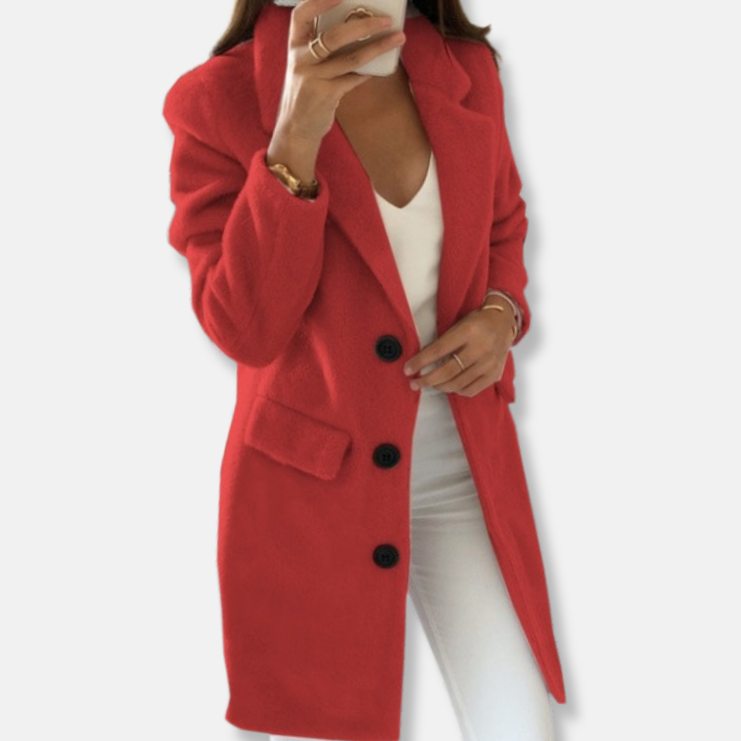 Warm Ladies Wool Knee Length Button Coat