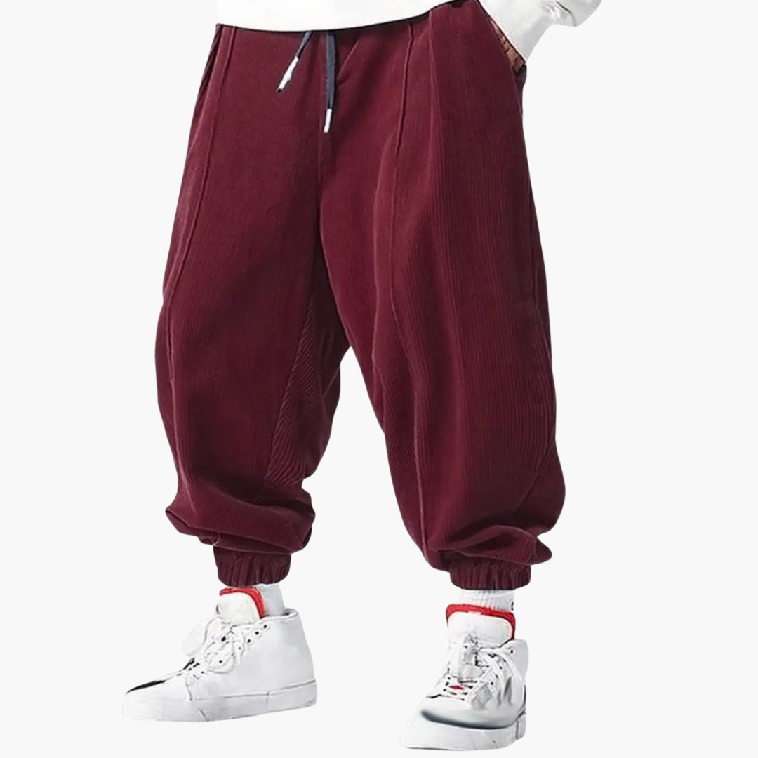 Classic Fit Corduroy Trousers with Elastic Waist