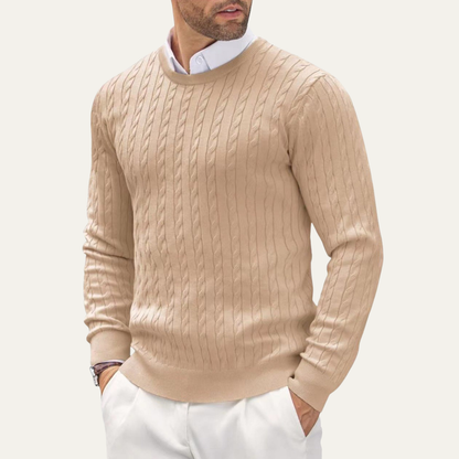 Cozy Mens Crew Neck Cable Knit Winter Sweater