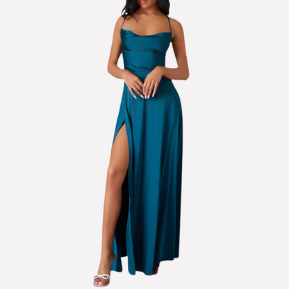 Sleeveless Floor Length Evening Gown with High Side Split