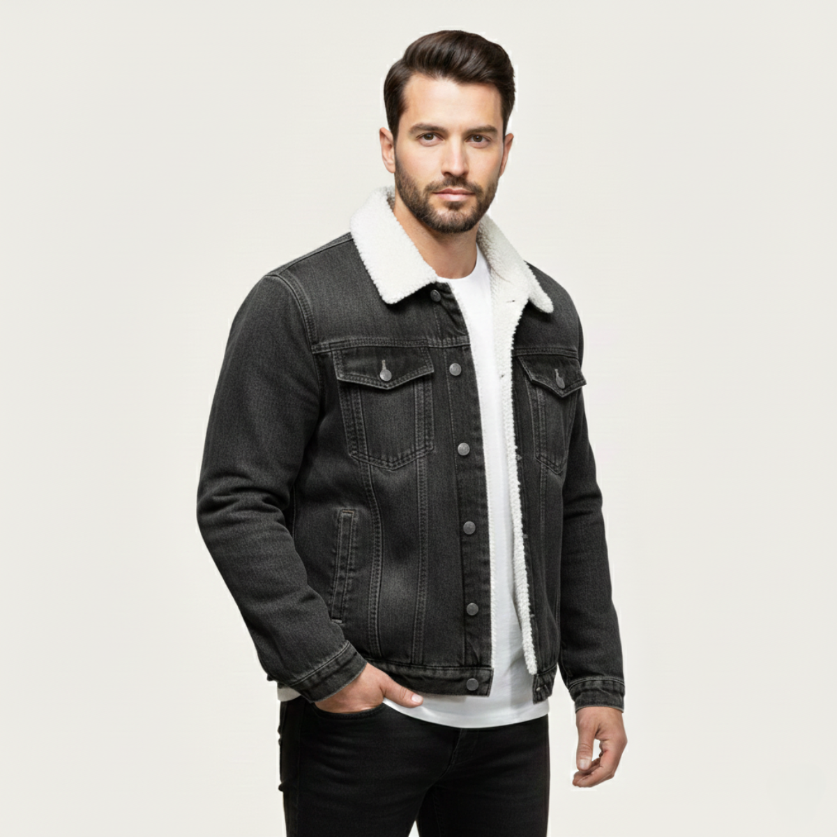 Warm Mens Fleece Lined Denim Winter Coat