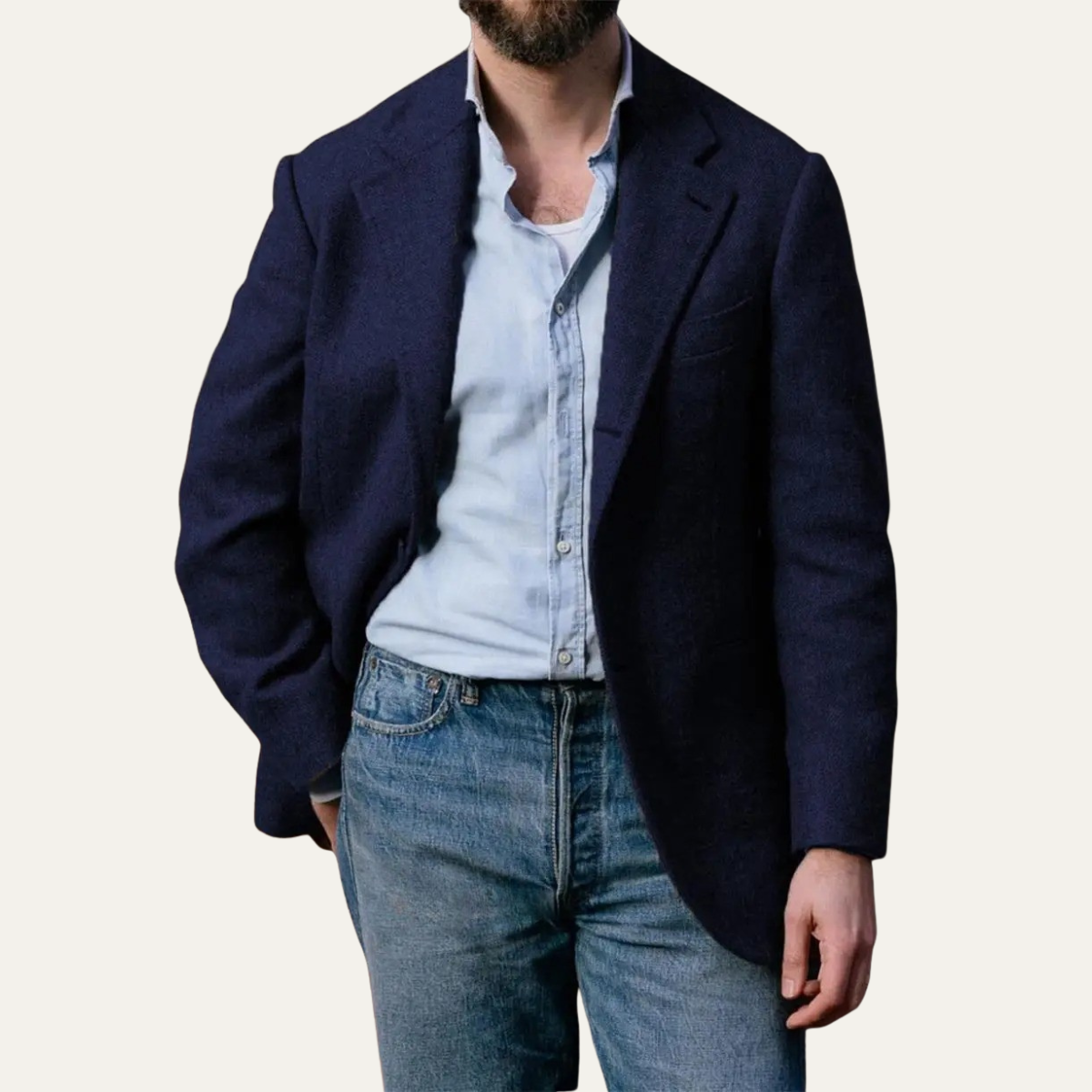 Classic Men's Wool Herringbone Blazer Jacket