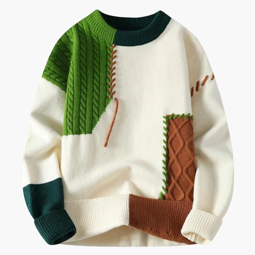 Cozy Mens Patchwork Knit Sweater