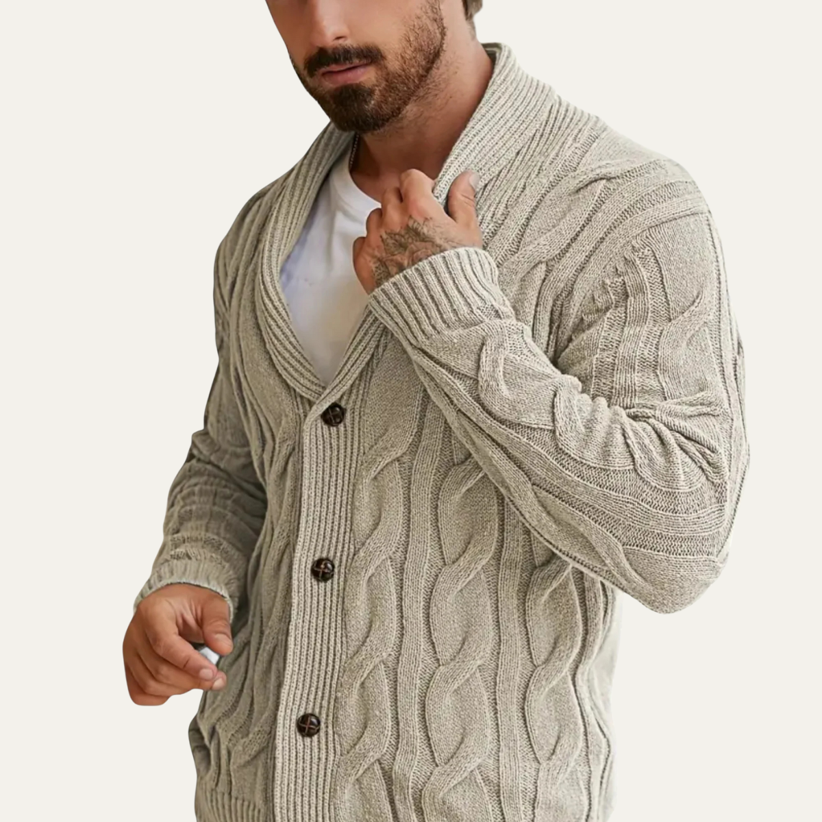 Warm Men's Cable Knit Patterned Cardigan Sweater
