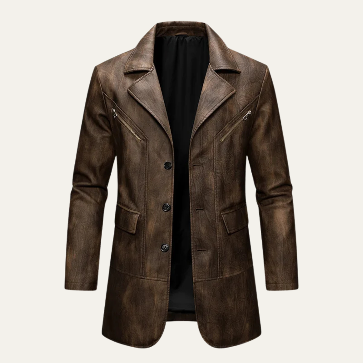 Classic Men's Brown Leather Blazer Jacket - Nocini