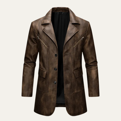 Classic Men's Brown Leather Blazer Jacket - Nocini