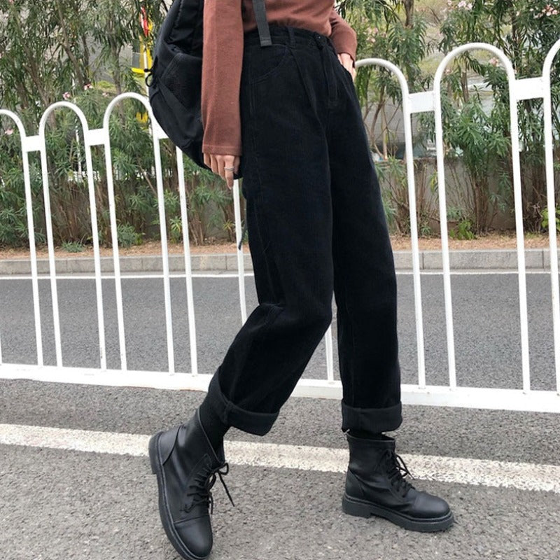 Classic High Waist Corduroy Trousers for Women