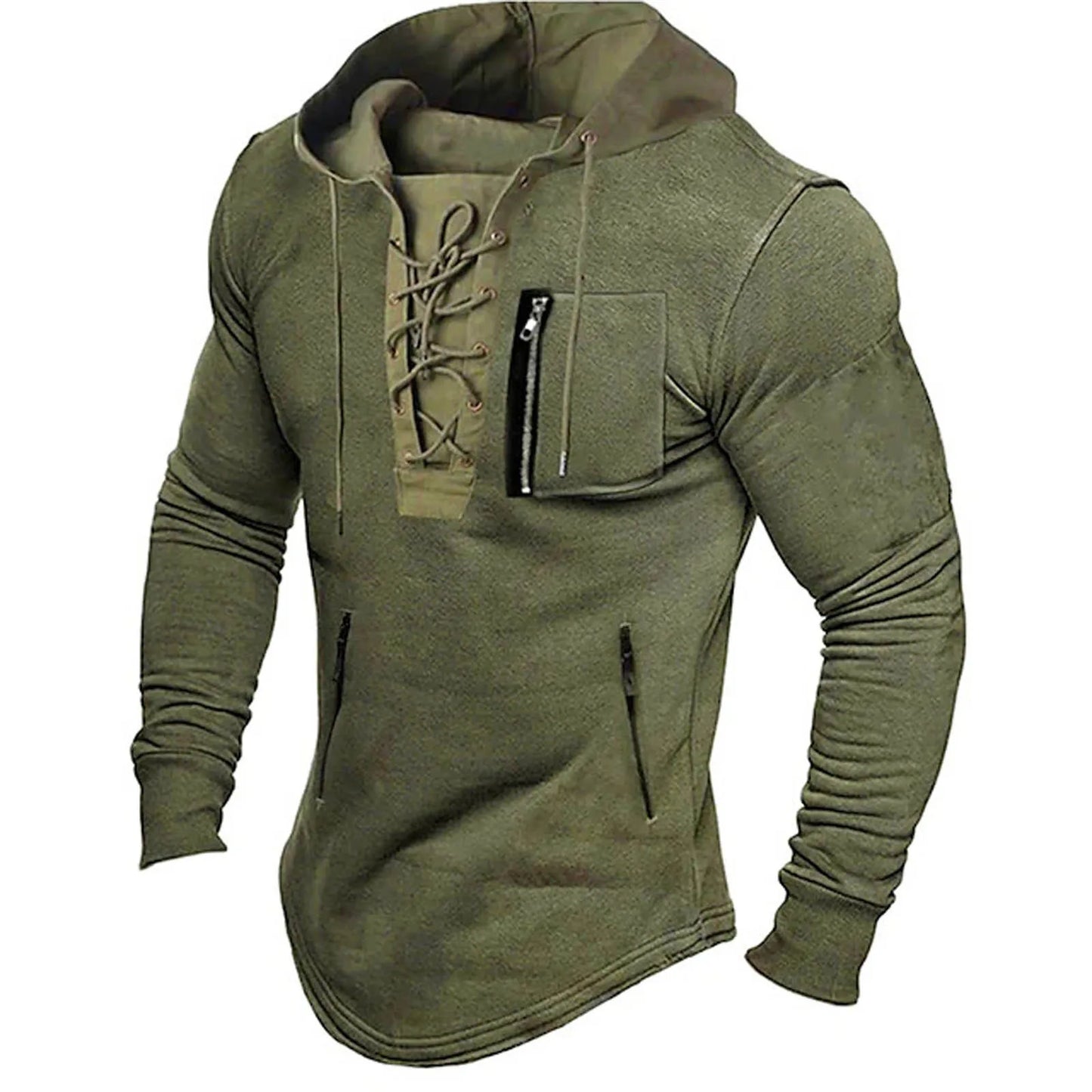 Retro Mens Hoodie Classic Lace Up
