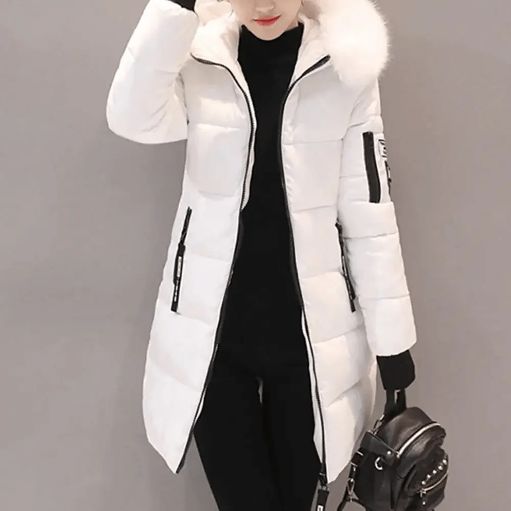 Warm Quilted Puffer Coat with Faux Fur Hood