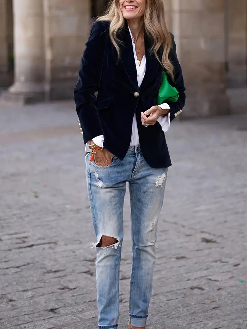 Classic Women's Blazer with Metal Buttons
