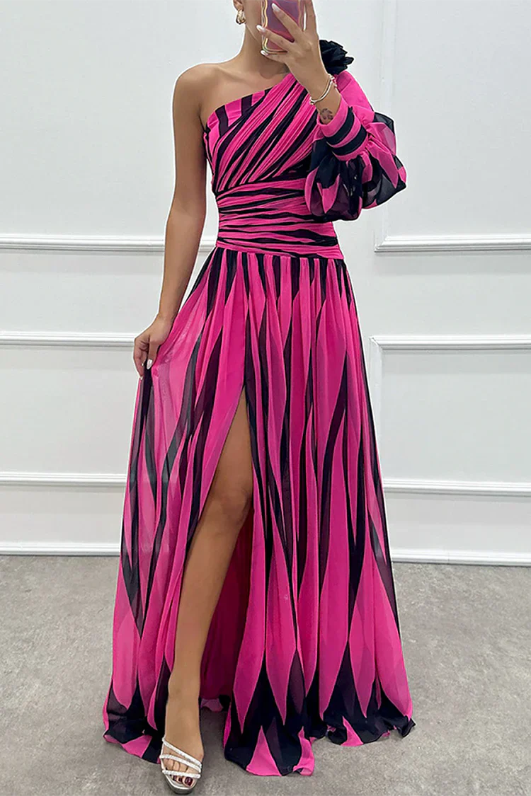 Elegant Striped Off Shoulder Evening Dress