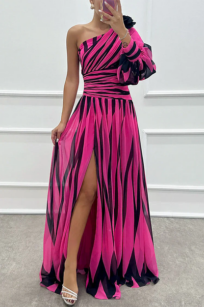 Elegant Striped Off Shoulder Evening Dress