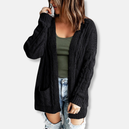 Cozy Women's Open Front Knit Cardigan with Pockets