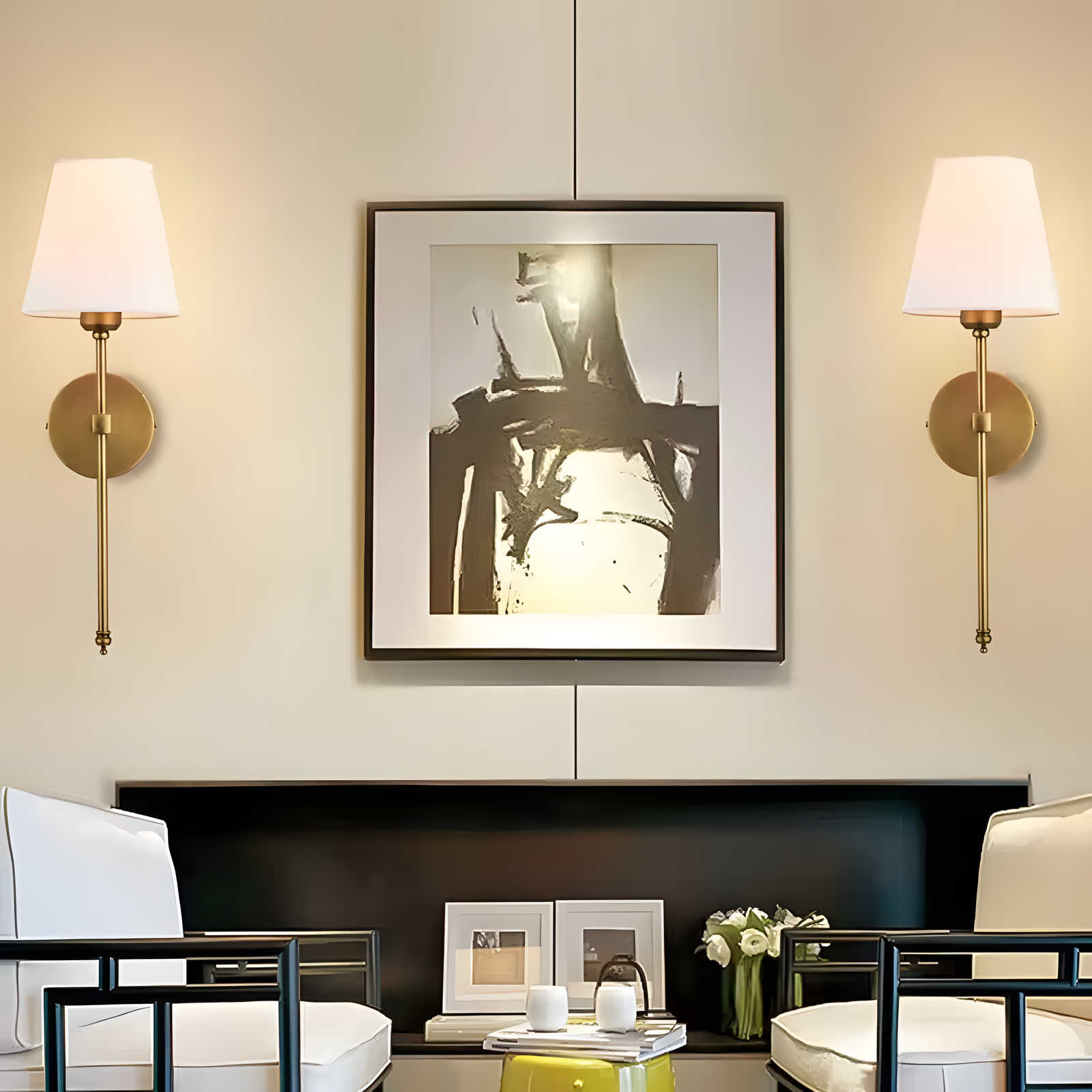 Modern Brass Wall Lamp with Tapered Shade